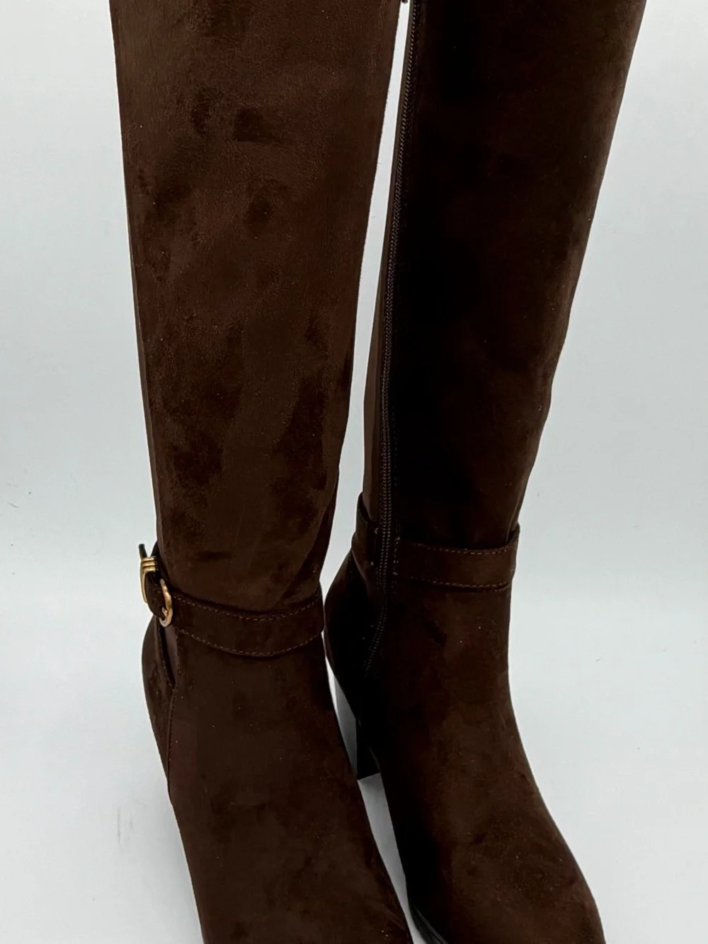 Women's Tall Brown Suede Buckle Riding Boots New Without Box
